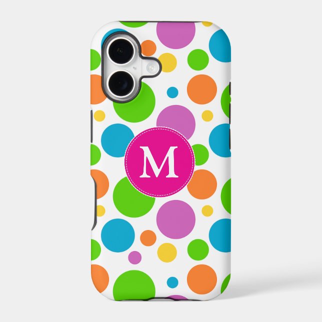 Colorful Rainbow Dots Pink Monogram (Back)