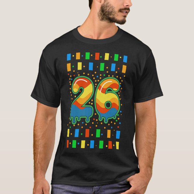 Colorful Rainbow Drip Number 26  T-Shirt (Front)