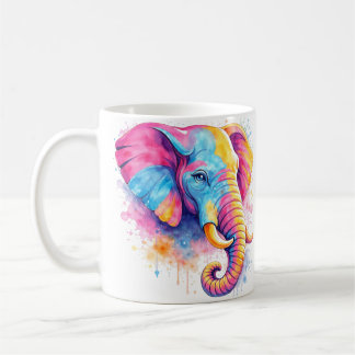 Colorful Rainbow Elephant Watercolor Coffee Mug