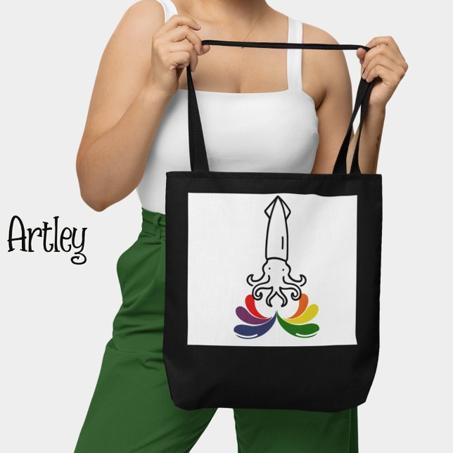 Colorful Rainbow Gay Pride Squid Ink Tote Bag (Creator Uploaded)