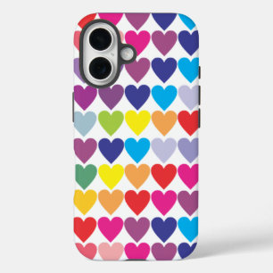 Colorful Rainbow Hearts Pattern iPhone 16 Case