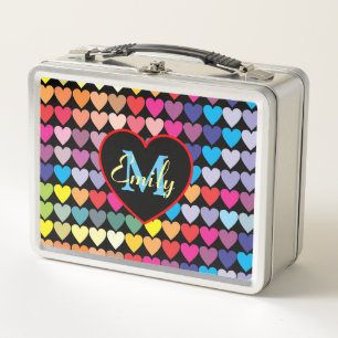 Colorful Rainbow Hearts Pattern Personalised Metal Lunch Box