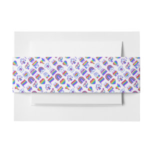 Colorful Rainbow Icon Patterns Invitation Belly Band