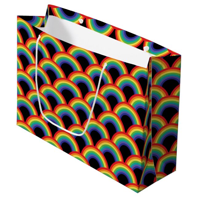 Colorful Rainbow Pattern Large Gift Bag (Front Angled)