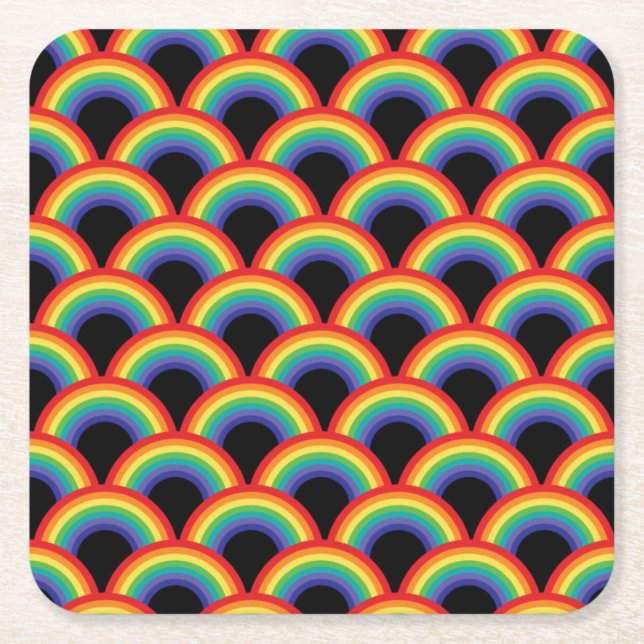Colorful Rainbow Pattern Square Paper Coaster (Front)