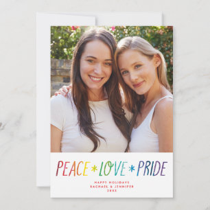 Colorful Rainbow Peace Love Pride LGTBQ+ Photo Holiday Card