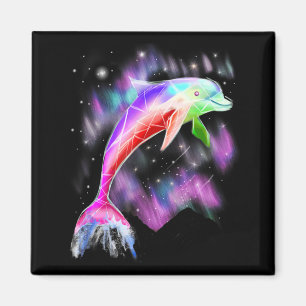colorful rainbow pink dolphin ocean galaxy space . magnet