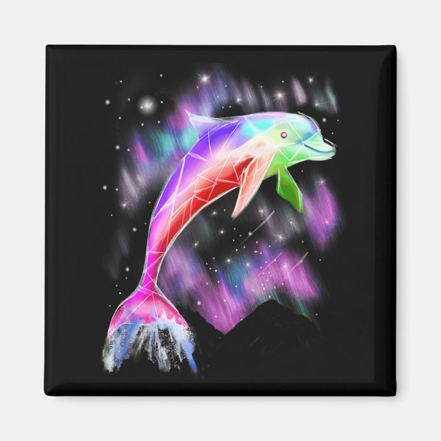 colorful rainbow pink dolphin ocean galaxy space . magnet (Front)