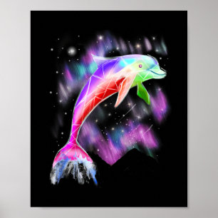 colorful rainbow pink dolphin ocean galaxy space . poster