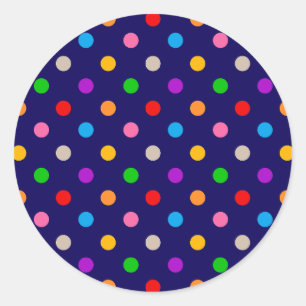Colorful Rainbow Polka Dots Blue Classic Round Sticker