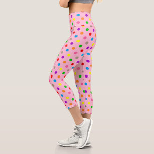 Colorful Rainbow Polka Dots Pink Capri Leggings