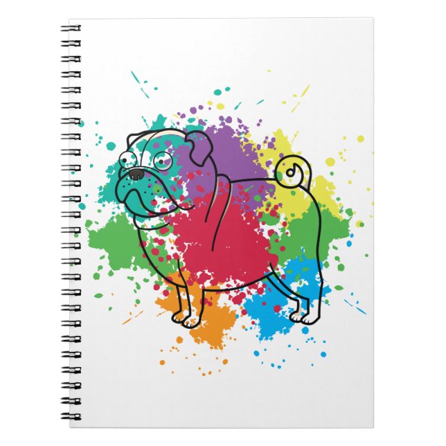 Colorful Rainbow Pug Dog Notebook (Front)