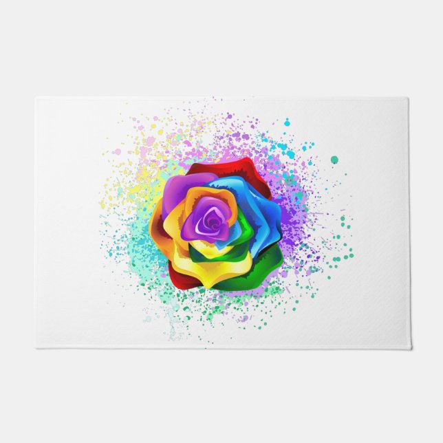 Colorful Rainbow Rose Doormat (Front)
