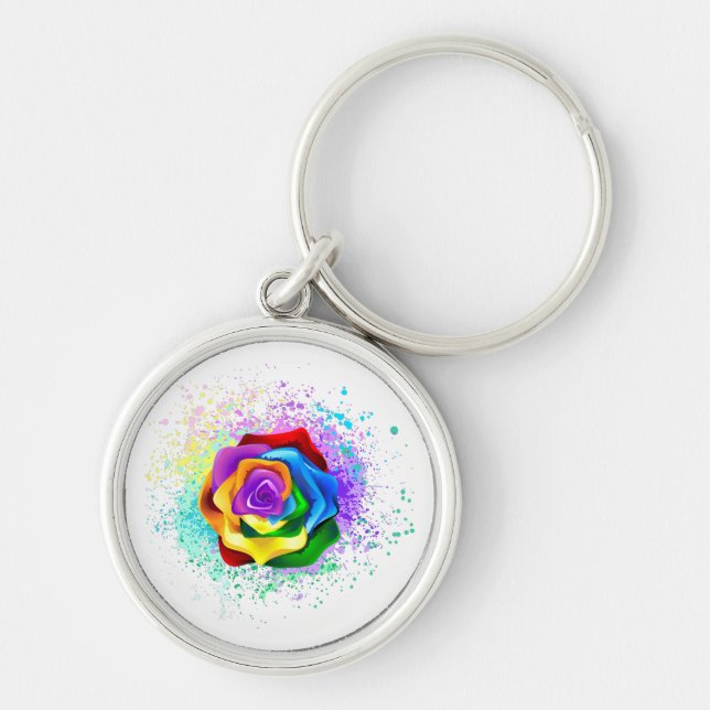 Colorful Rainbow Rose Key Ring (Front)