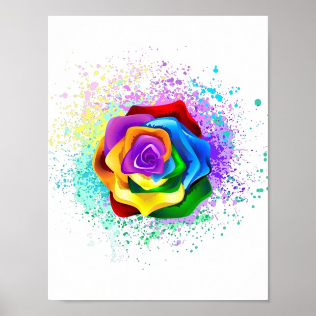 Colorful Rainbow Rose Poster (Front)