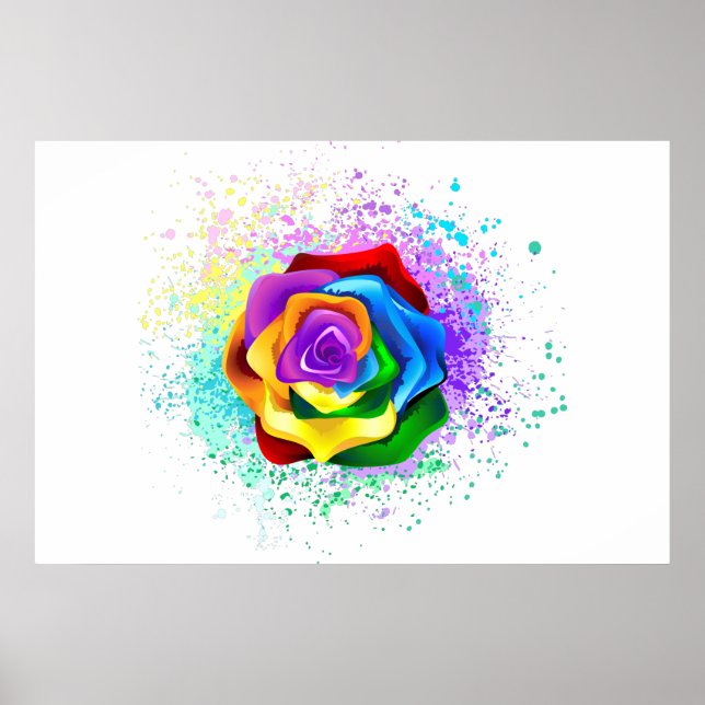 Colorful Rainbow Rose Poster (Front)