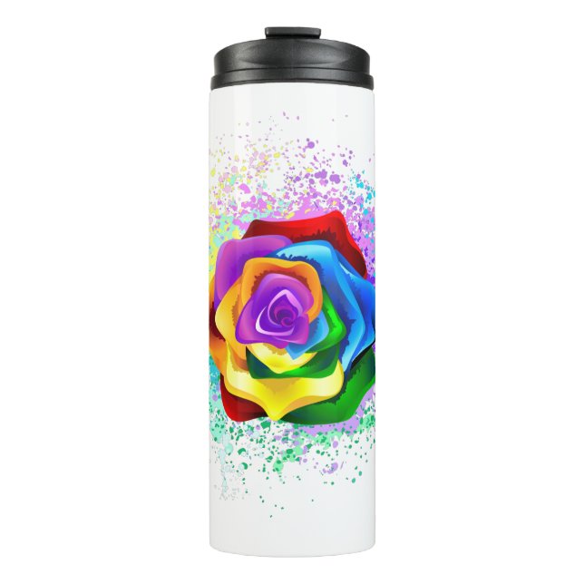 Colorful Rainbow Rose Thermal Tumbler (Front)