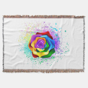 Colorful Rainbow Rose Throw Blanket