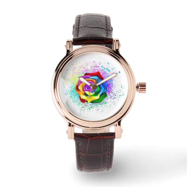 Colorful Rainbow Rose Watch (Front)