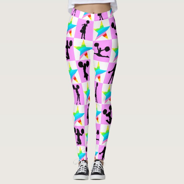 COLORFUL RAINBOW STAR CHEERLEADING LEGGINGS (Front)