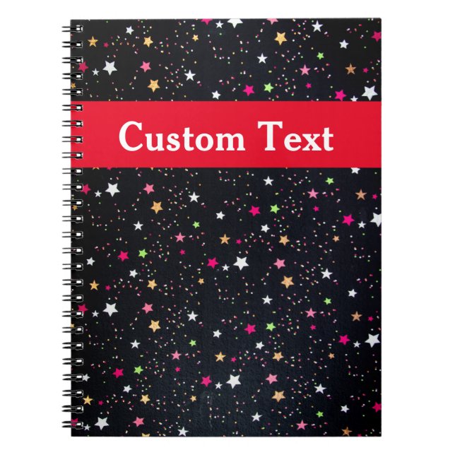 Colorful Rainbow Stars Cute Black  Notebook (Front)
