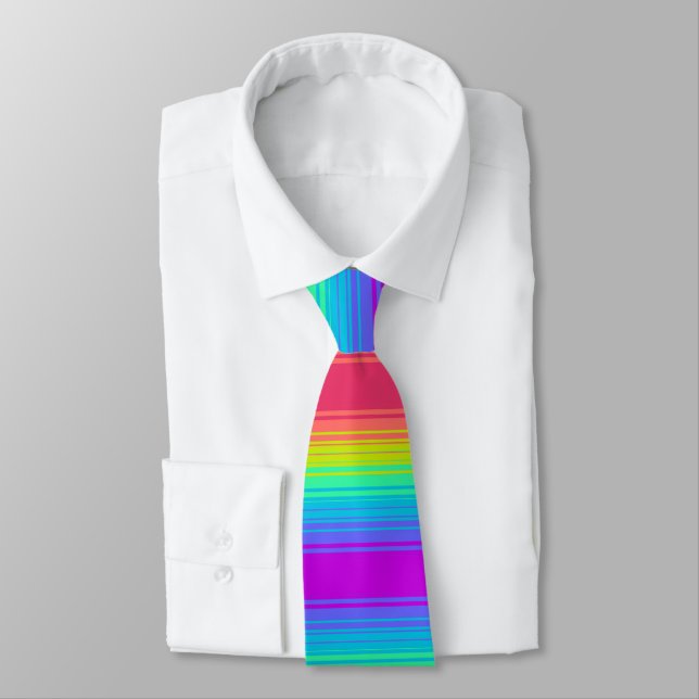 Colorful Rainbow Stripes art pattern background Tie (Tied)