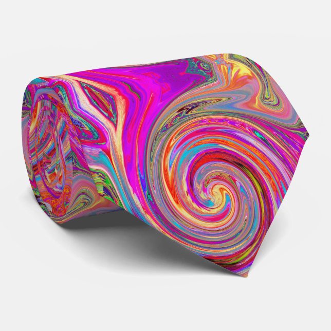 Colorful Rainbow Swirl Retro Abstract Design Tie (Rolled)