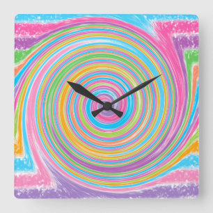 Colorful rainbow swirl      square wall clock