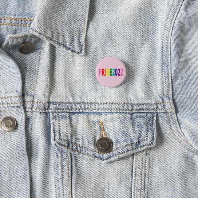 Colorful Rainbow Text LGBTQ Gay Pride 2022 Button (In Situ)