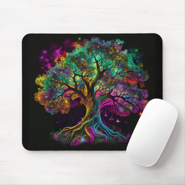 Colorful Rainbow Tree Fireflies Modern Artwork | Mouse Mat (With Mouse)