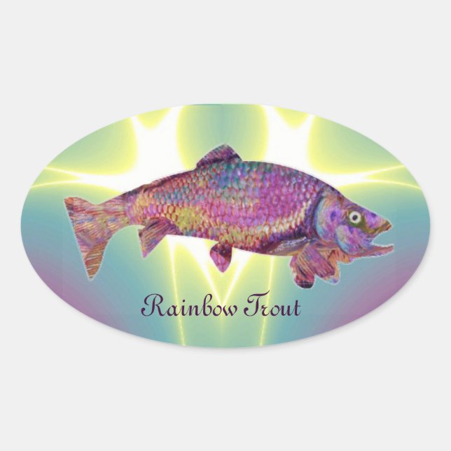 COLORFUL RAINBOW TROUT OVAL STICKER (Front)