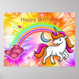 Colorful, Rainbow, Unicorn, Fireworks, Birthday Poster