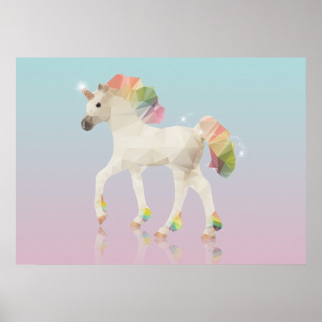 Colorful Rainbow Unicorn Polygon - Poster Print (Front)