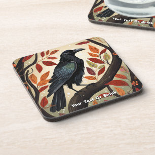 Colorful Raven Perched in a Tree Coaster