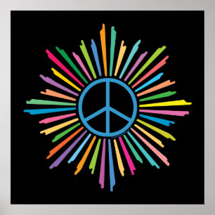 Colorful Rays Surround Peace Sign