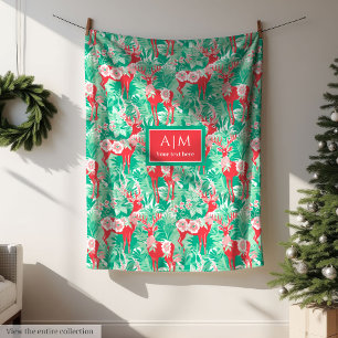 Colorful red and green watercolor preppy throw fleece blanket