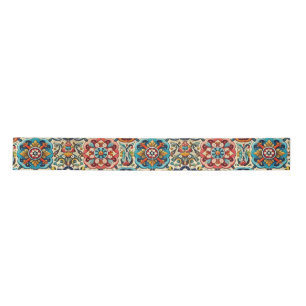 Colorful Red, Blue and Yellow Tiles Satin Ribbon