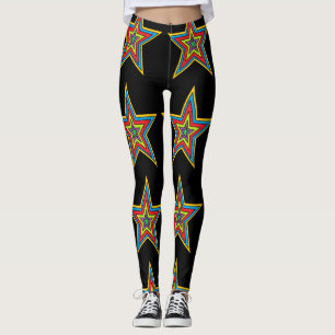 Colorful Red, Blue, Black Star Abstract Leggings