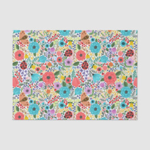 Colorful Red Blue Wild Flowers and Ladybugs Tissue Paper