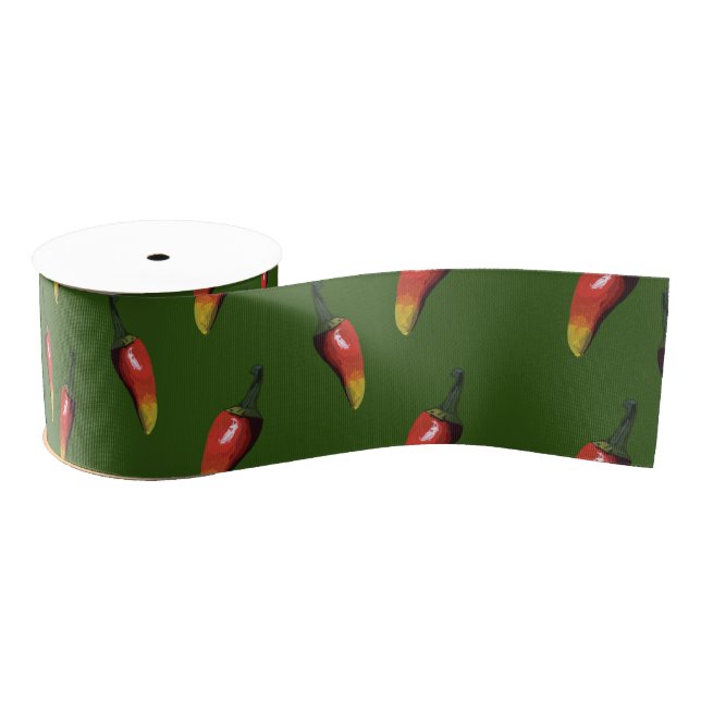 Colorful Red Chili Peppers Grosgrain Ribbon (Spool)