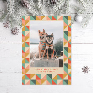Colorful Red Green Ivory Geometric Print Photo Holiday Card
