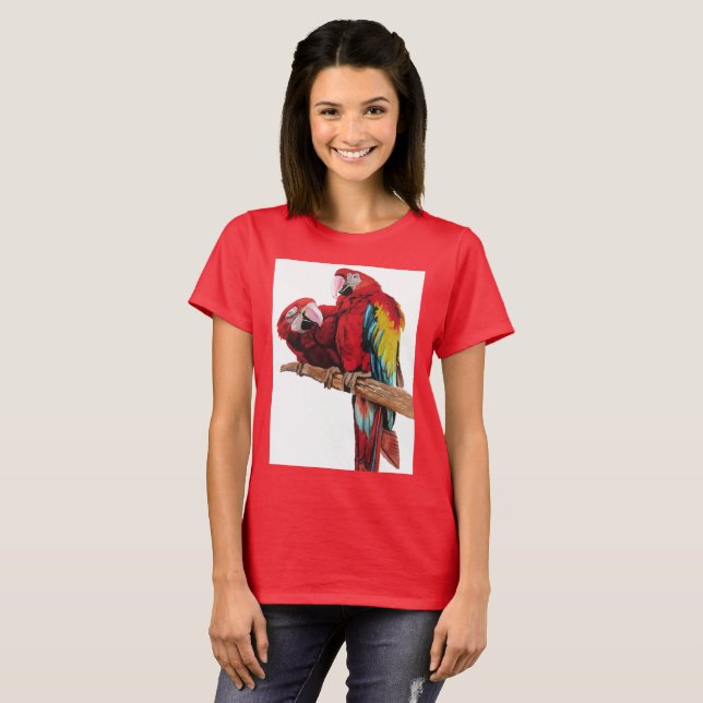 Colorful Red Macaw Watercolor Painting Design T-Shirt (Front Full)