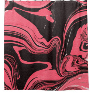 Colorful red marble ink paper textures on white ba shower curtain