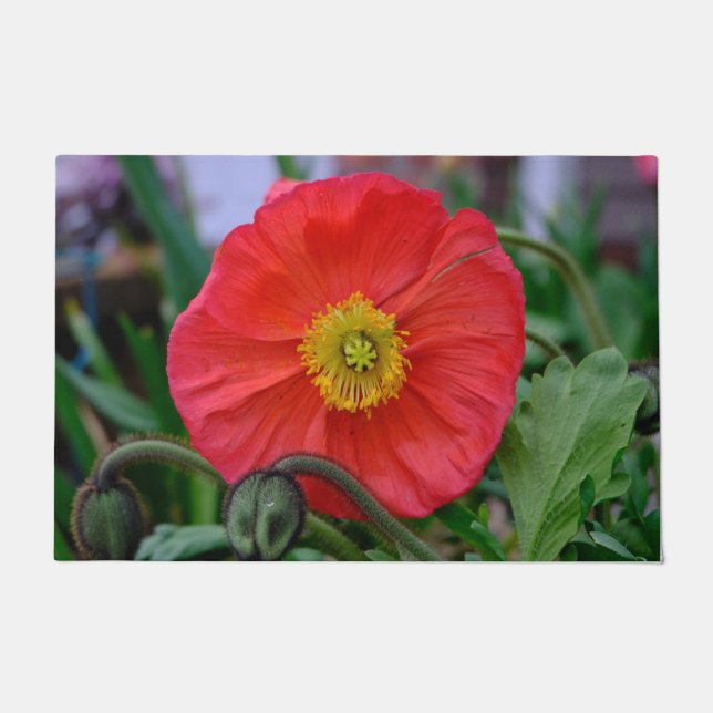 Colorful Red Poppy Doormat (Front)