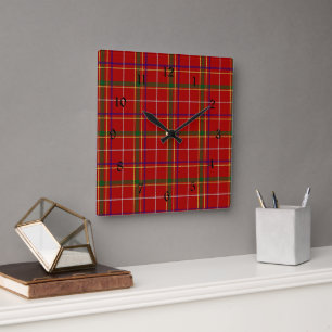 Colorful Red Tartan Plaid Square Wall Clock