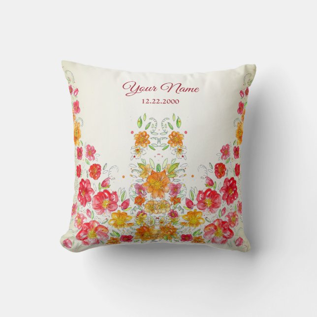 Colorful Red Yellow Pink Floral Wedding Party Cushion (Front)