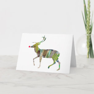 Colorful Reindeer Beautiful Collage Art Rudolf Holiday Card