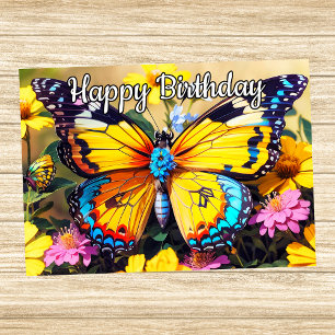 Colorful Resting Butterfly Design Happy Birthday Card