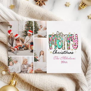 Colorful Retro 4 Photo  Merry Christmas Holiday Card