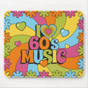 Colorful Retro 60s Music Hearts Waves and Flowers Mouse Mat